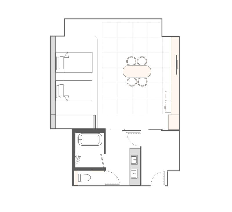 広さ:71㎡ 人数:2~6名様 ベッドサイズ:1100×2080×2台、布団4組 設備:バスルーム、温水洗浄トイレ、USB電源、コンセント 備品:液晶TV1台、冷蔵庫、セキュリティボックス、加湿機能付空気清浄機、電気ケトル、ドライヤー